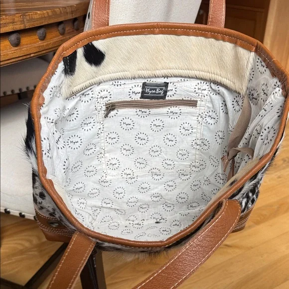 Myra Bag Black and Brown Cowhide Tote - Picture 2 of 4